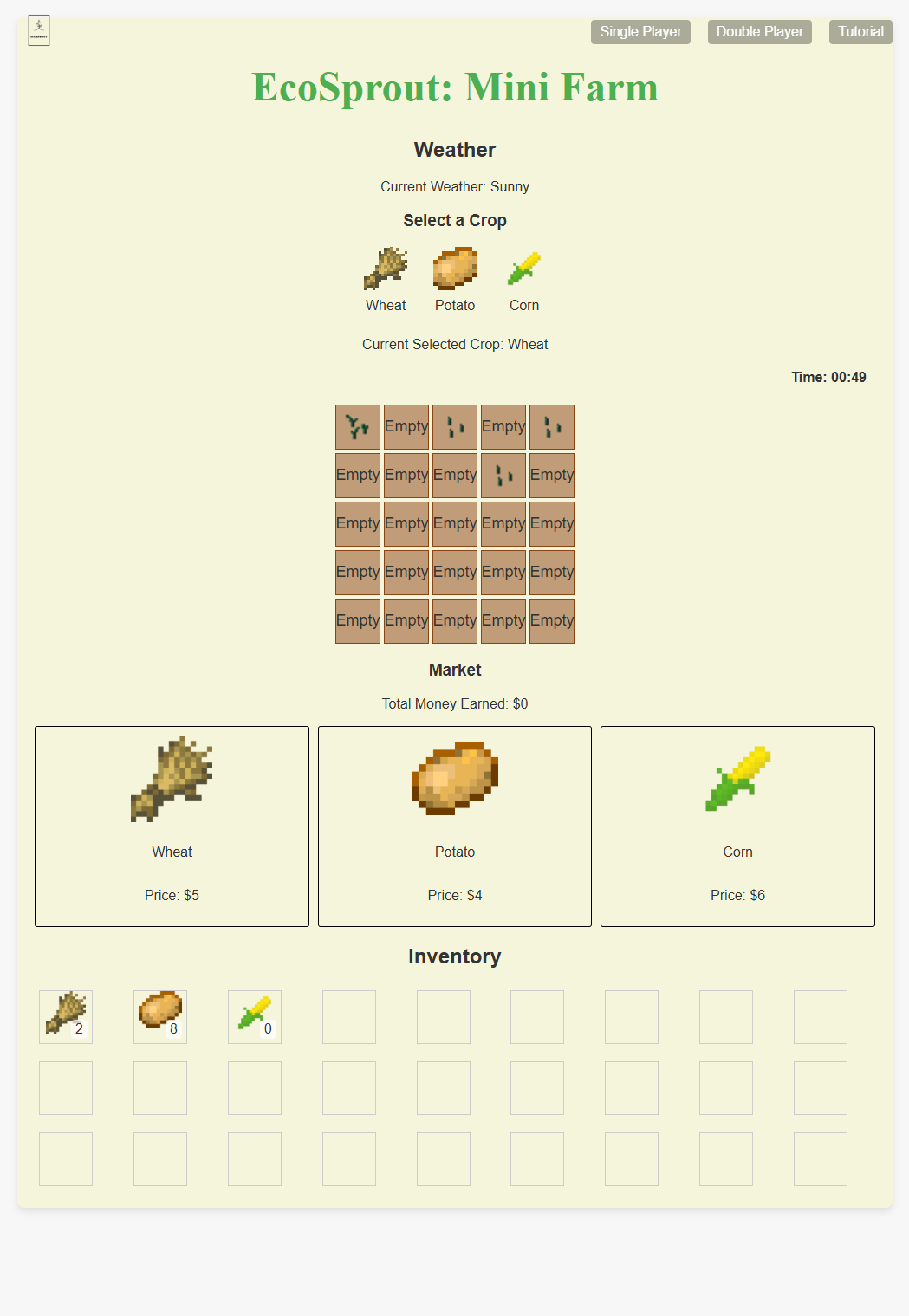 Top-down farm scene with plots and barn